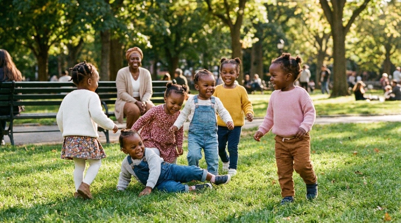 Enfants africains jouant en plein air dans un parc